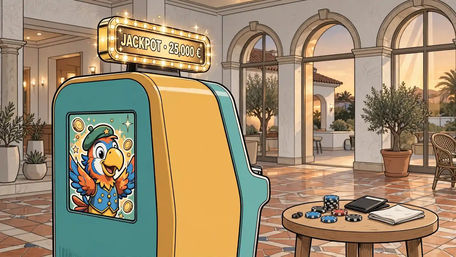 Máquina tragaperras moderna en el lobby de un casino español