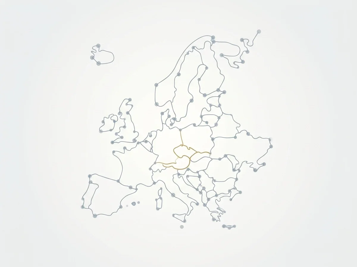 Mapa europeo estilizado que representa la libre prestación de servicios en la UE