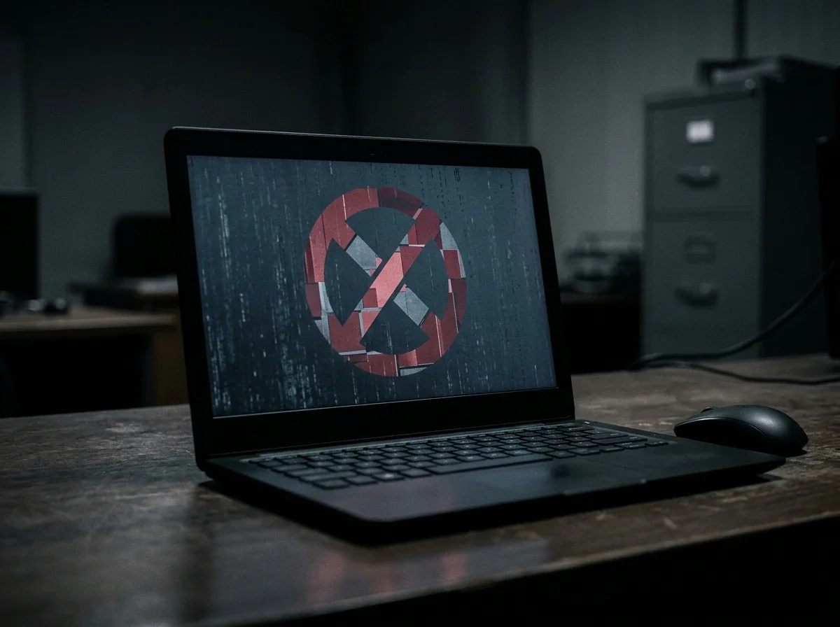 Sello de prohibición sobre una pantalla que representa la sanción al operador ilegal